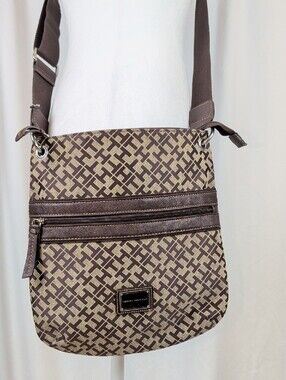 Tommy Hilfiger Brown Monogram Jacquard Crossbody Bag Purse